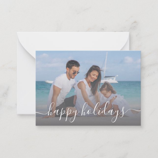 happy holidays chic  handwriting holiday photo note card (Front)