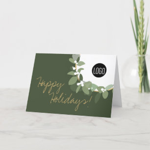Happy Holidays Chic Wreath Logo Company Christmas Holiday Card
