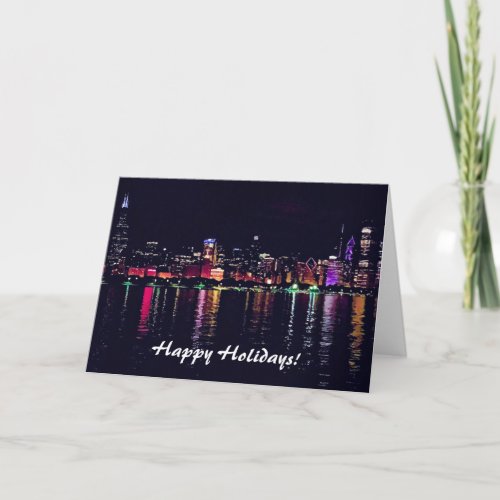 Happy Holidays Chicago Skyline Card