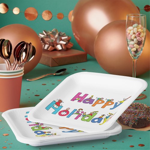 Happy Holidays Children Paper Plates