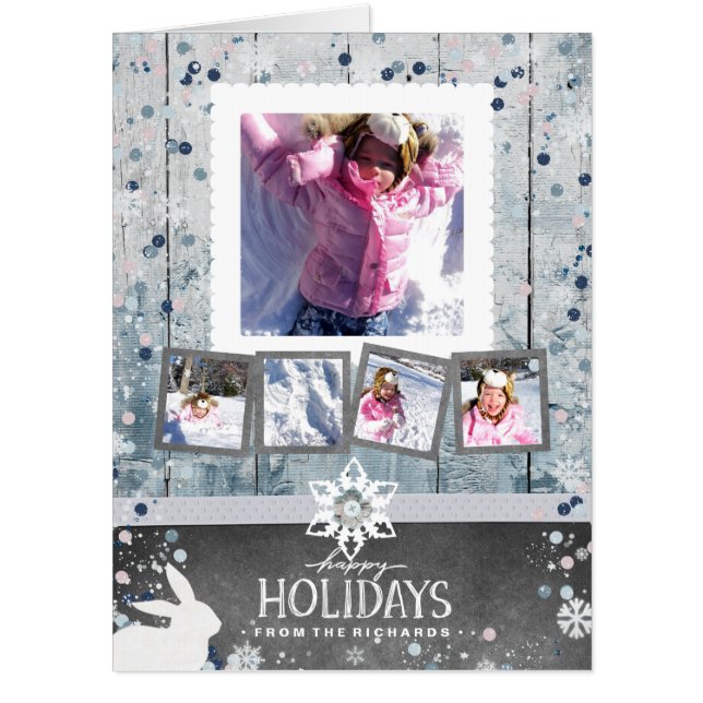 Happy Holidays Christmas 5 Photo Collage Card (Front)