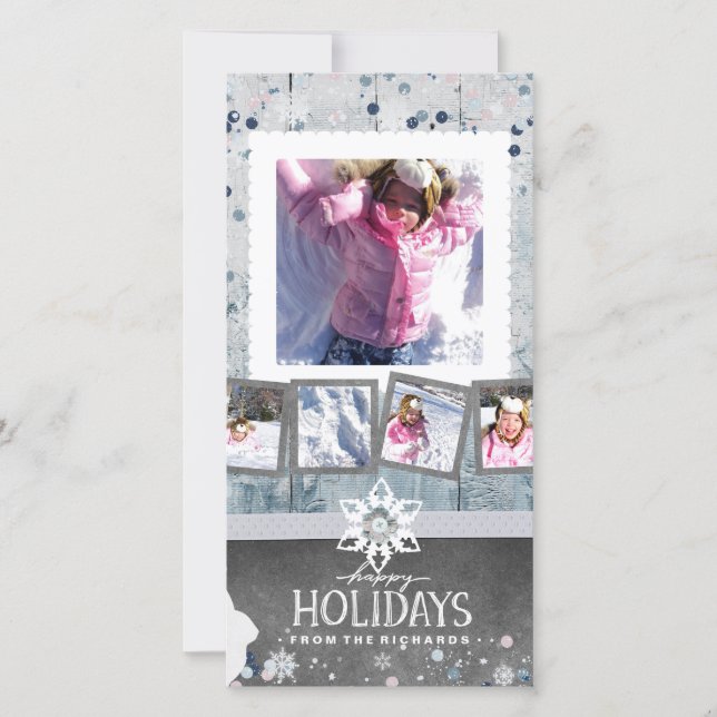 Happy Holidays Christmas 5 Photo Collage Holiday Card (Front)