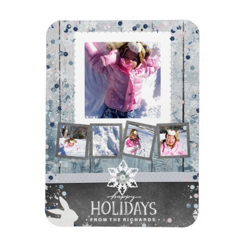 Happy Holidays Christmas 5 Photo Collage Magnet