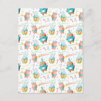 Happy Holidays Christmas Animals Pattern Holiday Postcard