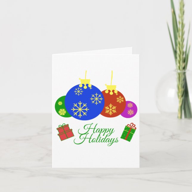 Happy Holidays Christmas Balls and Gifts Design Card (Front)
