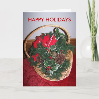 HAPPY HOLIDAYS, Christmas Basket of Well Wishes Holiday Card