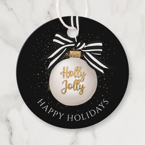 Happy Holidays Christmas Bauble Black Favor Tags