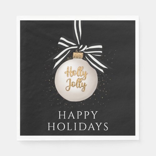 Happy Holidays Christmas Bauble Black Napkins