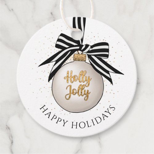 Happy Holidays Christmas Bauble White Black Favor Tags