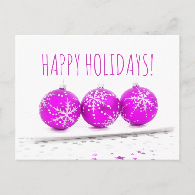 Happy Holidays Christmas Baubles Star Pink White Holiday Postcard (Front)
