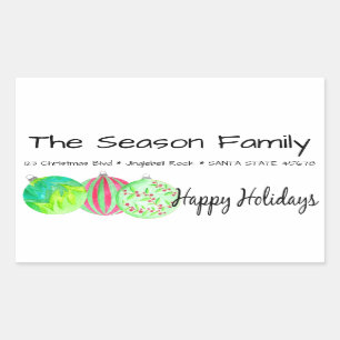 Happy Holidays Christmas baubles watercolor Rectangular Sticker