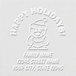 Happy Holidays Christmas bear cartoon address name Embosser