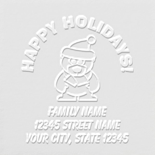 Happy Holidays Christmas bear cartoon address name Embosser (Design)