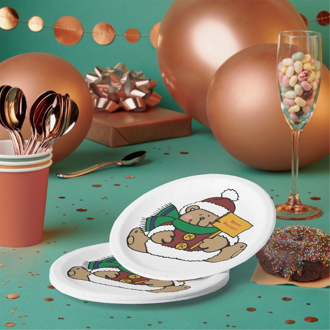 Happy Holidays Christmas Bear Paper Plates (Creator Uploaded)