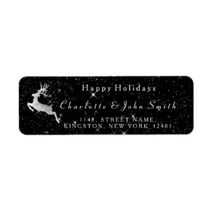 Happy Holidays Christmas Black Sky Silver Deer Label