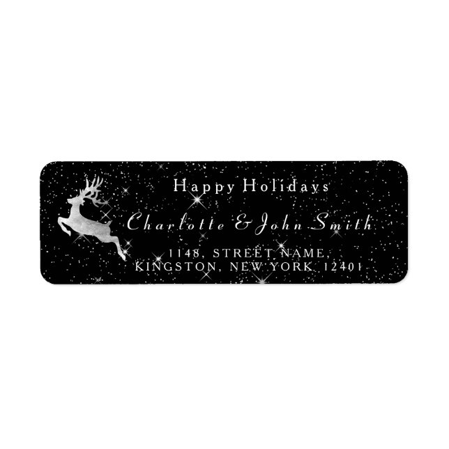 Happy Holidays Christmas Black Sky Silver Deer Label (Front)