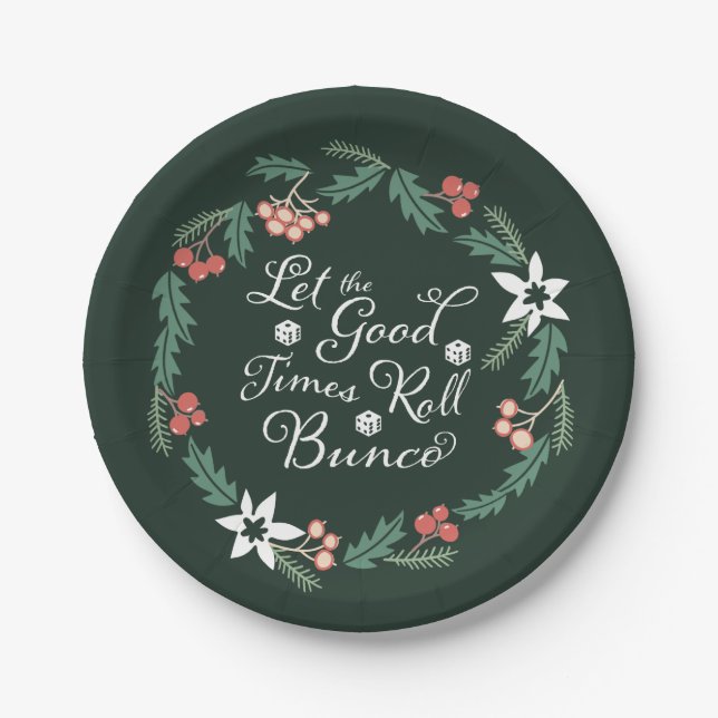 Happy Holidays Christmas Bunco Party Paper Plates (Front)
