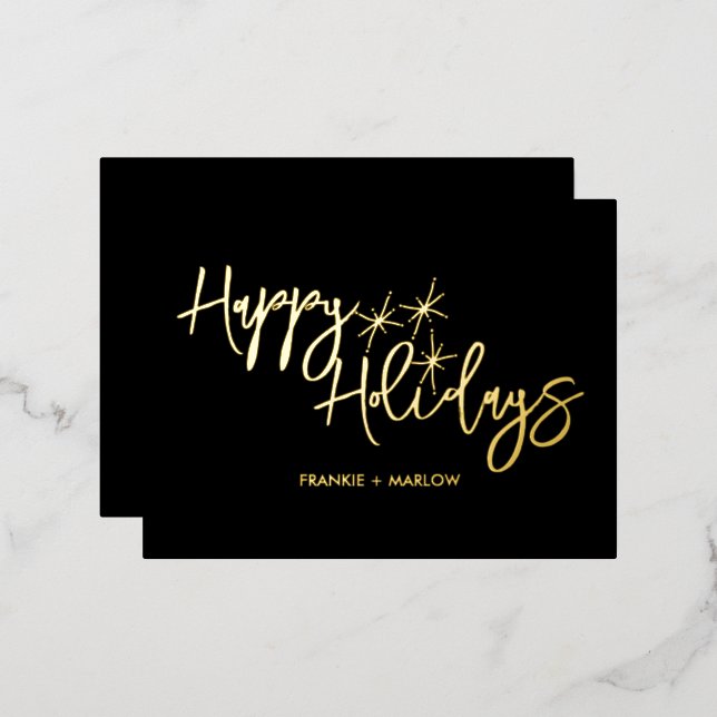 Happy Holidays Christmas Business Logo Black Foil Holiday Postcard (Front/Back)