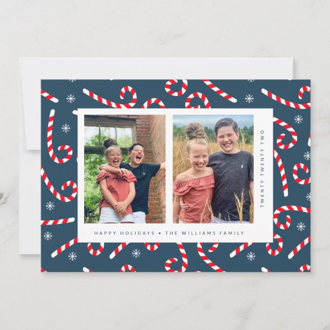 HAPPY HOLIDAYS Christmas Candy Canes Announcement (Front)