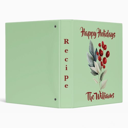 Happy Holidays Christmas Cherry Family Recipe 3 Ring Binder