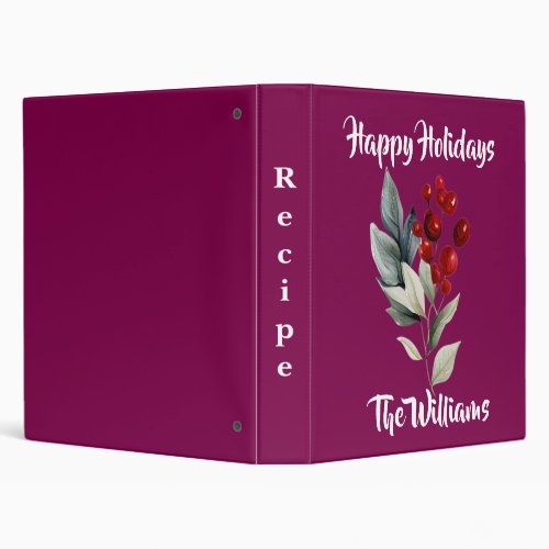 Happy Holidays Christmas Cherry Family Recipe 3 Ring Binder