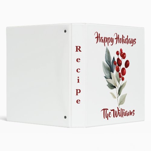 Happy Holidays Christmas Cherry Family Recipe 3 Ring Binder