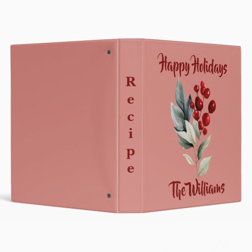 Happy Holidays Christmas Cherry Family Recipe 3 Ring Binder
