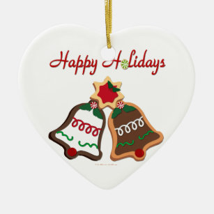 Happy Holidays Christmas Cookie Bells Ceramic Ornament
