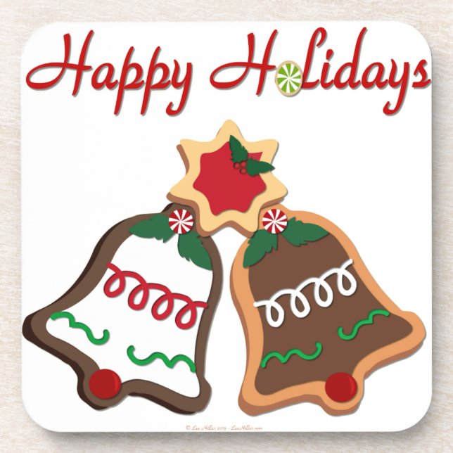 Happy Holidays Christmas Cookie Bells Coaster (Front)