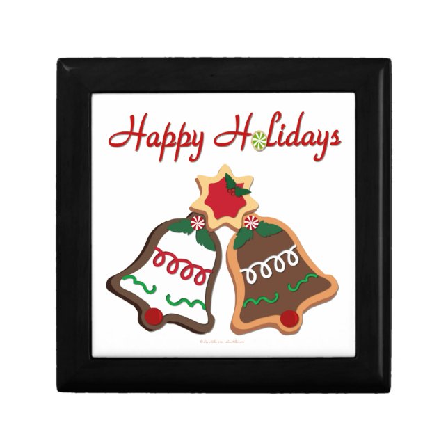 Happy Holidays Christmas Cookie Bells Keepsake Box (Front)