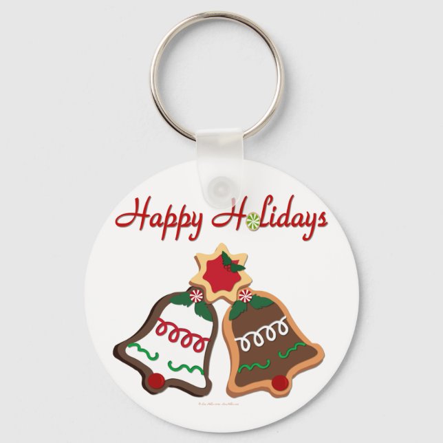 Happy Holidays Christmas Cookie Bells Keychain (Front)