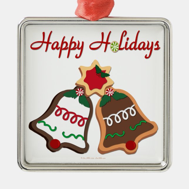 Happy Holidays Christmas Cookie Bells Metal Ornament (Front)