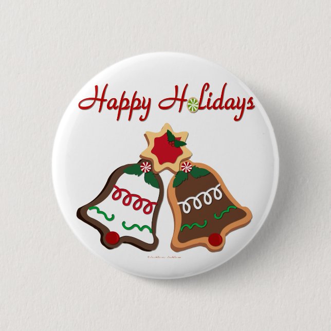 Happy Holidays Christmas Cookie Bells Pinback Button (Front)