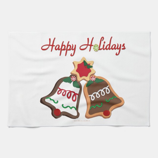 Happy Holidays Christmas Cookie Bells Towel (Horizontal)