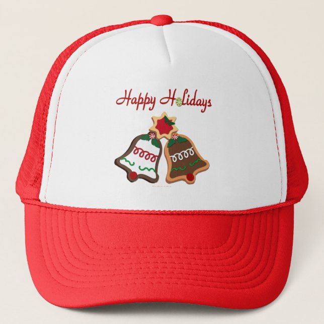 Happy Holidays Christmas Cookie Bells Trucker Hat (Front)