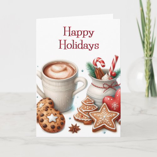 Happy Holidays Christmas Cookies Hot Cocoa Blank Card