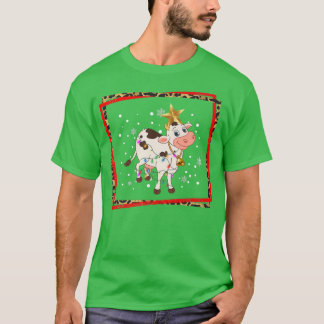 Happy Holidays Christmas Cow Reindeer Santa Cow Mo T-Shirt