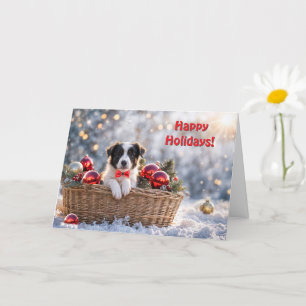 Happy Holidays Christmas Cute Border Collie Puppy Card