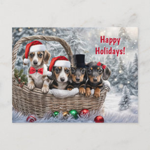 Happy Holidays Christmas Cute Dachshund Puppies Holiday Postcard