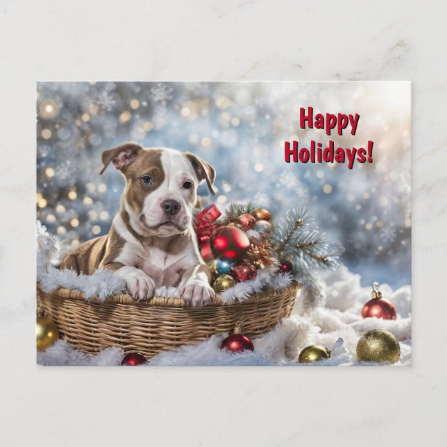 Happy Holidays Christmas Cute Pitbull Puppy Dog Holiday Postcard (Front)