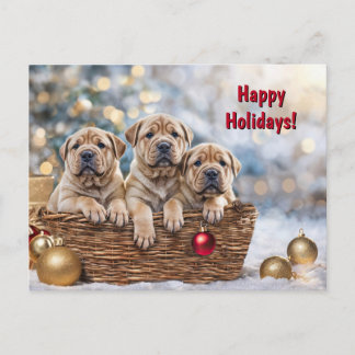 Happy Holidays Christmas Cute Shar-pei Puppy Dog Holiday Postcard