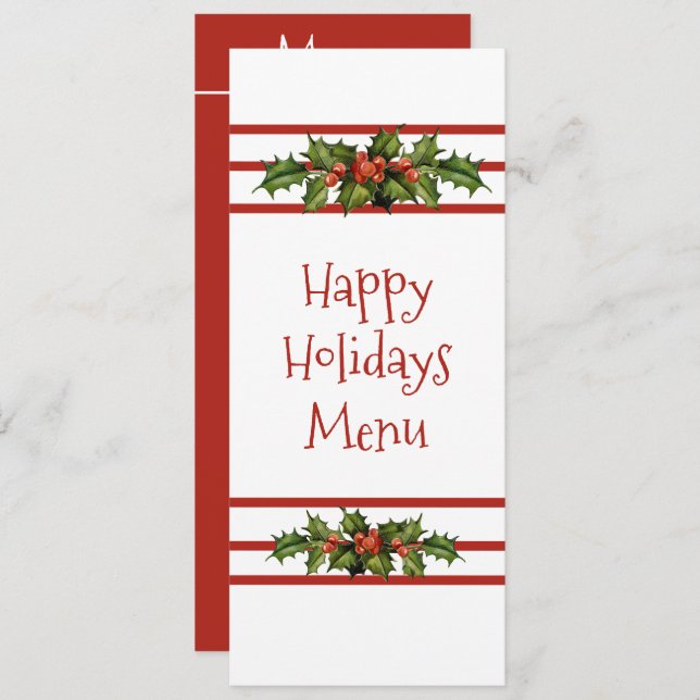 Happy Holidays, Christmas, Dining Menu (Front/Back)