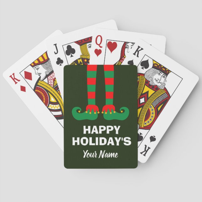 Happy Holidays Christmas elf playing cards gift (Back)