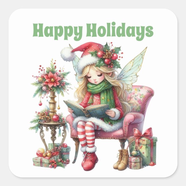 Happy Holidays Christmas Fairy  Square Sticker (Front)