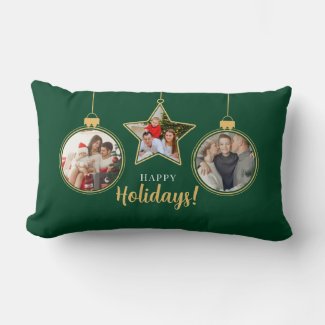 Happy Holidays Christmas Family Photos Green Gold