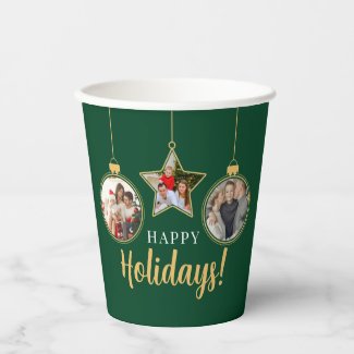 Happy Holidays Christmas Family Photos Green Gold