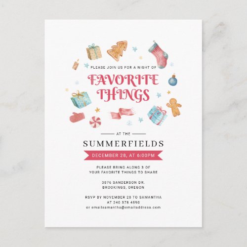 Happy Holidays Christmas Favorite Things Party Invitation Postcard