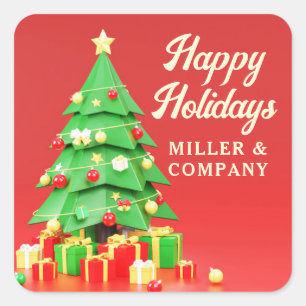 Happy Holidays Christmas Festive Modern Corporate Square Sticker