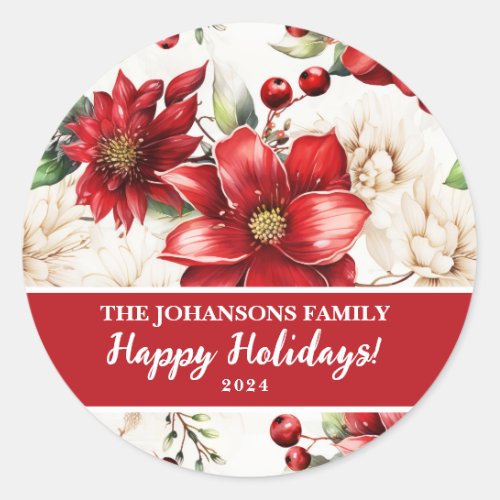 Happy Holidays Christmas Floral Patters Label