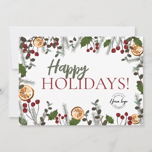  Happy Holidays Christmas Foliage Your Logo Rustic Holiday Card